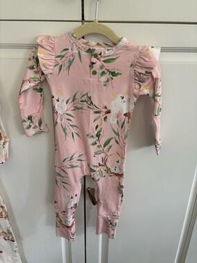 Pink Parrot Print Baby Romper